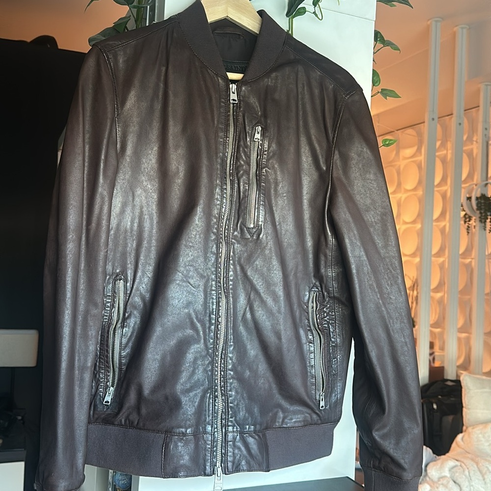 AllSaints Leather Kino Bomber jacket Sz M
